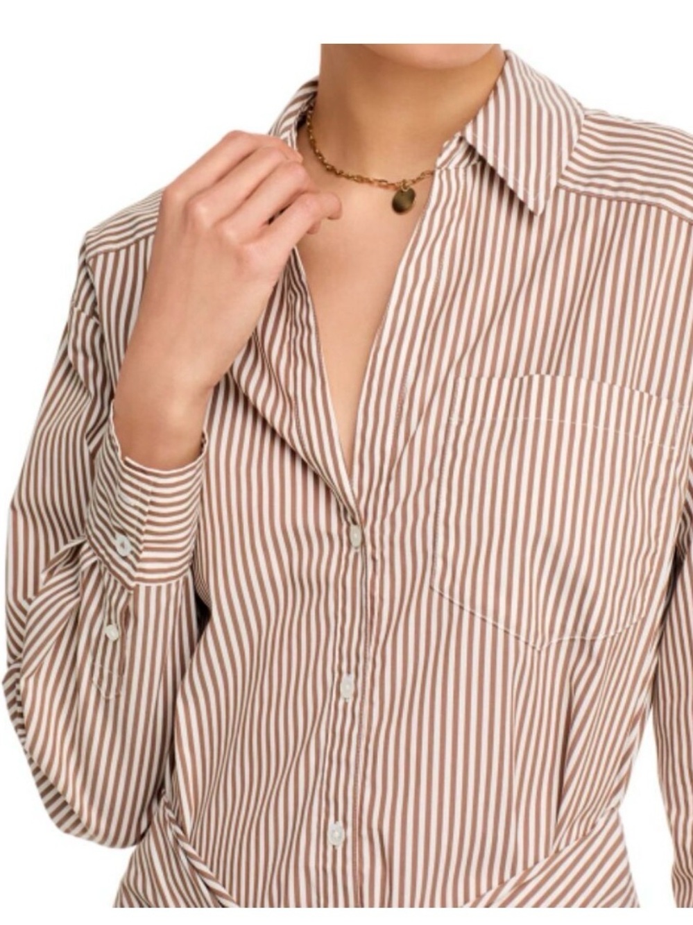 Veronica Beard Beige and White Striped Tie-Front Shirt Dress Size 4 - Picture 7 of 15